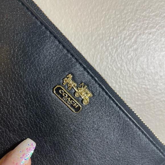 Coach black leather slim wristlet- purple interior - Picture 2 of 4